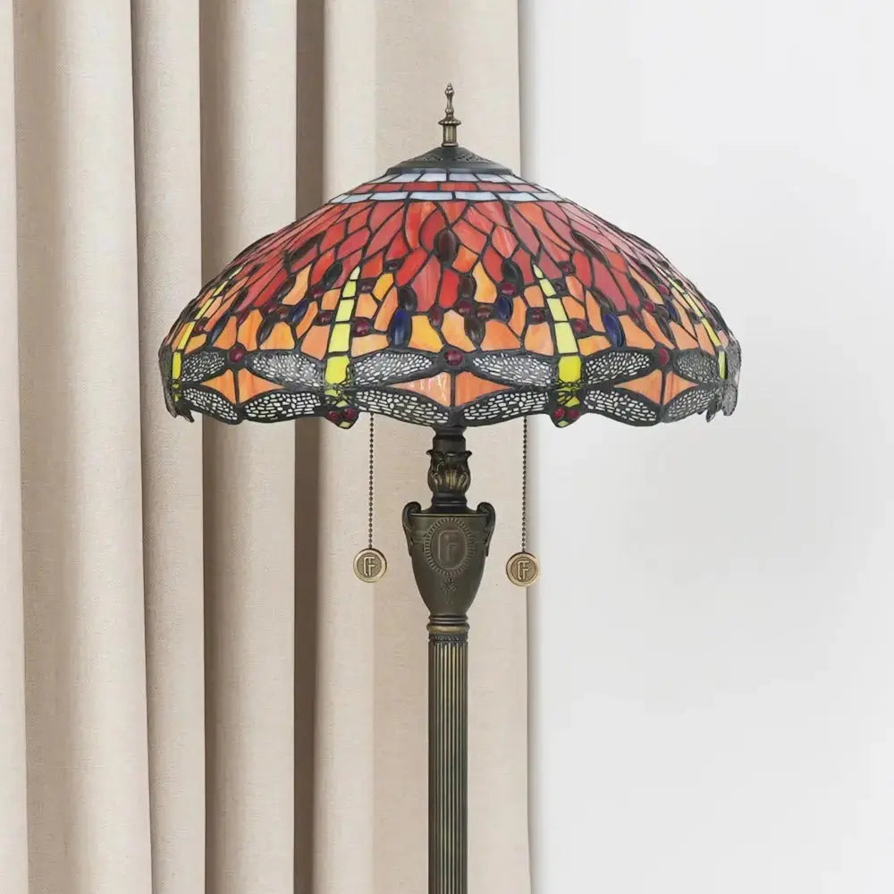 Dia45cm Stained Glass Red Dragonfly Lampshade Vintage Tiffany Floor Lamps for Sale Classical Tiffany Lamp