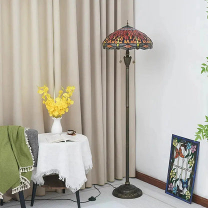 Dia45cm Stained Glass Red Dragonfly Lampshade Vintage Tiffany Floor Lamps for Sale Classical Tiffany Lamp