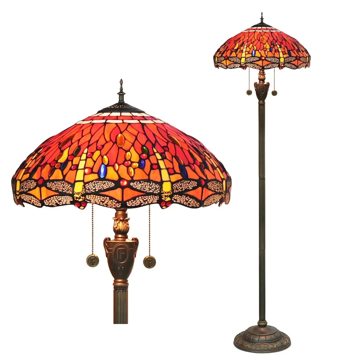 Dia45cm Stained Glass Red Dragonfly Lampshade Vintage Tiffany Floor Lamps for Sale Classical Tiffany Lamp