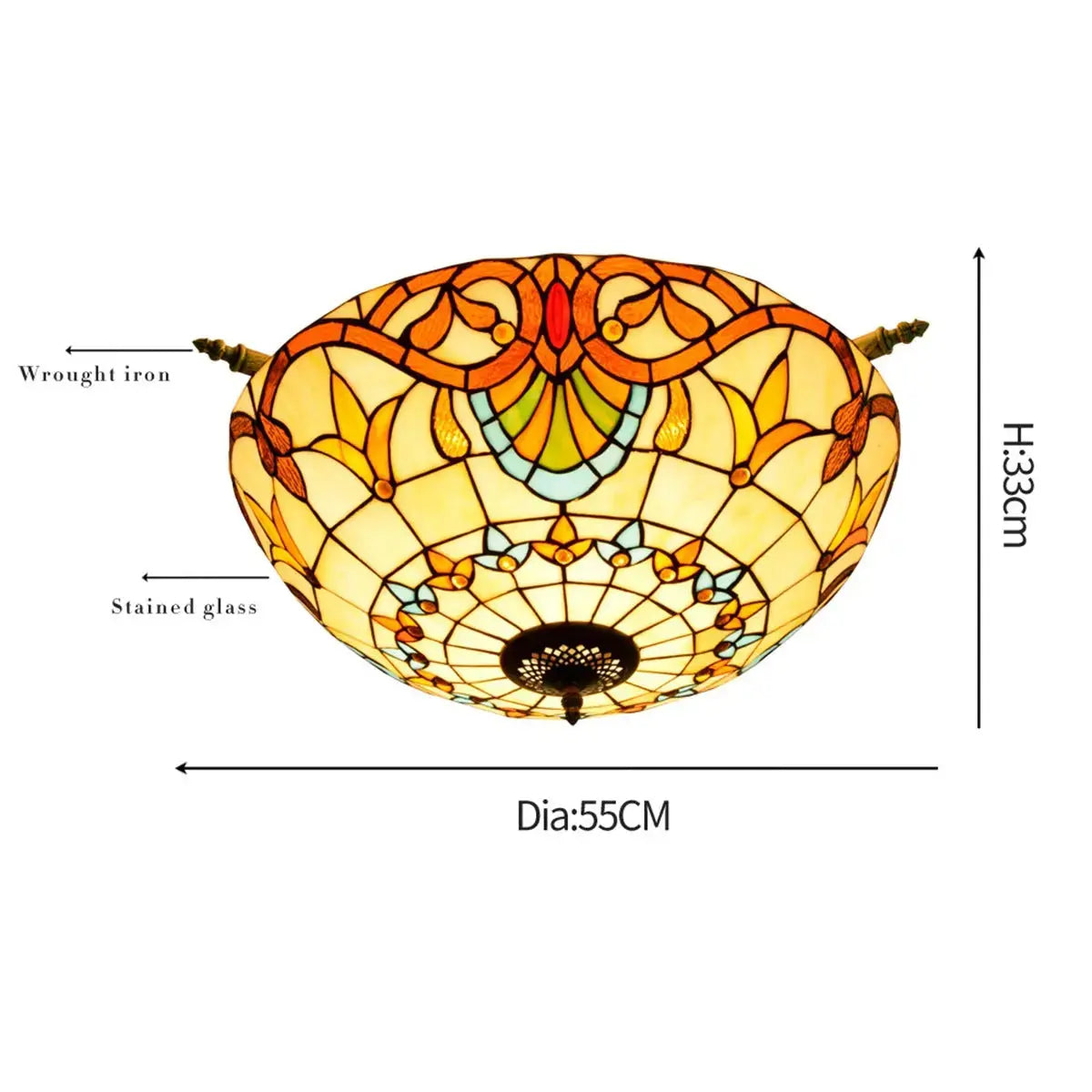 Dia55cm Stained Glass Baroque Lampshade Large Tiffany Style Ceiling Lamp Classical Tiffany Lamp