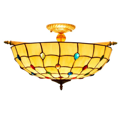 Dia55cm Stained Glass Beads Lampshade Large Yellow Tiffany Lamp Ceiling Light Classical Tiffany Lamp