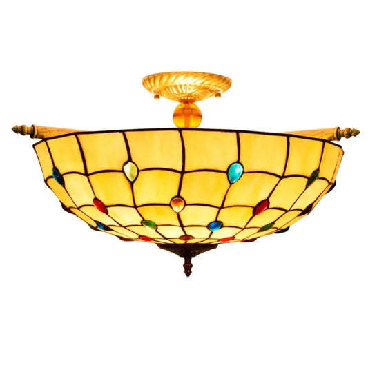 Dia55cm Stained Glass Beads Lampshade Large Yellow Tiffany Lamp Ceiling Light Classical Tiffany Lamp