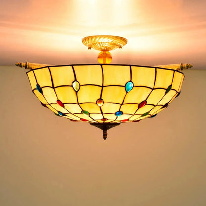 Dia55cm Stained Glass Beads Lampshade Large Yellow Tiffany Lamp Ceiling Light Classical Tiffany Lamp