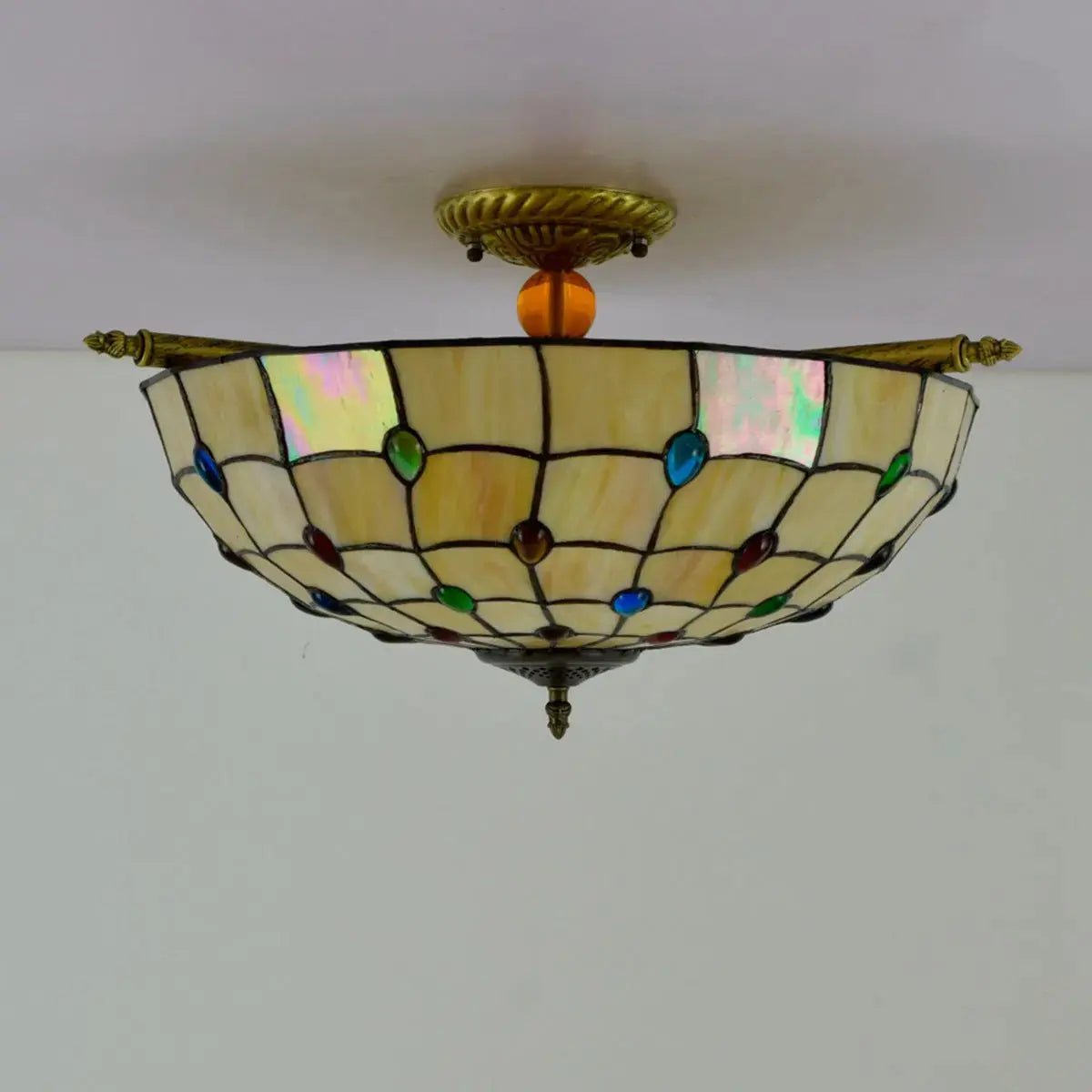 Dia55cm Stained Glass Beads Lampshade Large Yellow Tiffany Lamp Ceiling Light Classical Tiffany Lamp