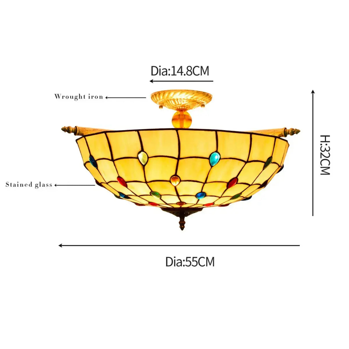 Dia55cm Stained Glass Beads Lampshade Large Yellow Tiffany Lamp Ceiling Light Classical Tiffany Lamp