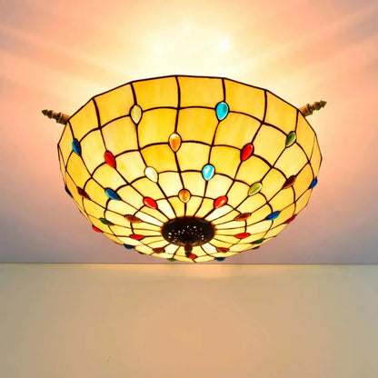 Dia55cm Stained Glass Beads Lampshade Large Yellow Tiffany Lamp Ceiling Light Classical Tiffany Lamp