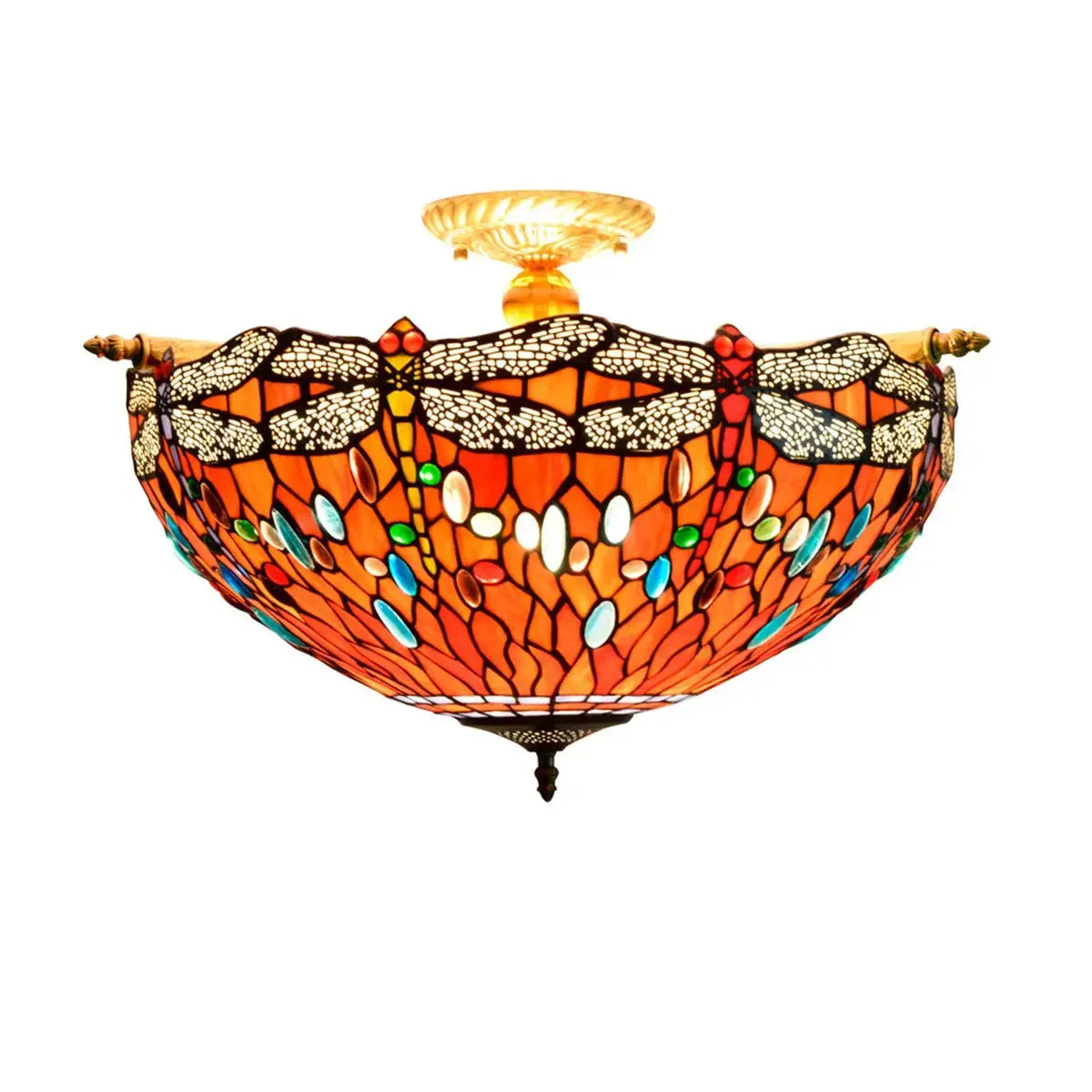 Dia55cm Stained Glass Colorful Dragonfly Floral Lampshade Large Tiffany Ceiling Lamp Classical Tiffany Lamp