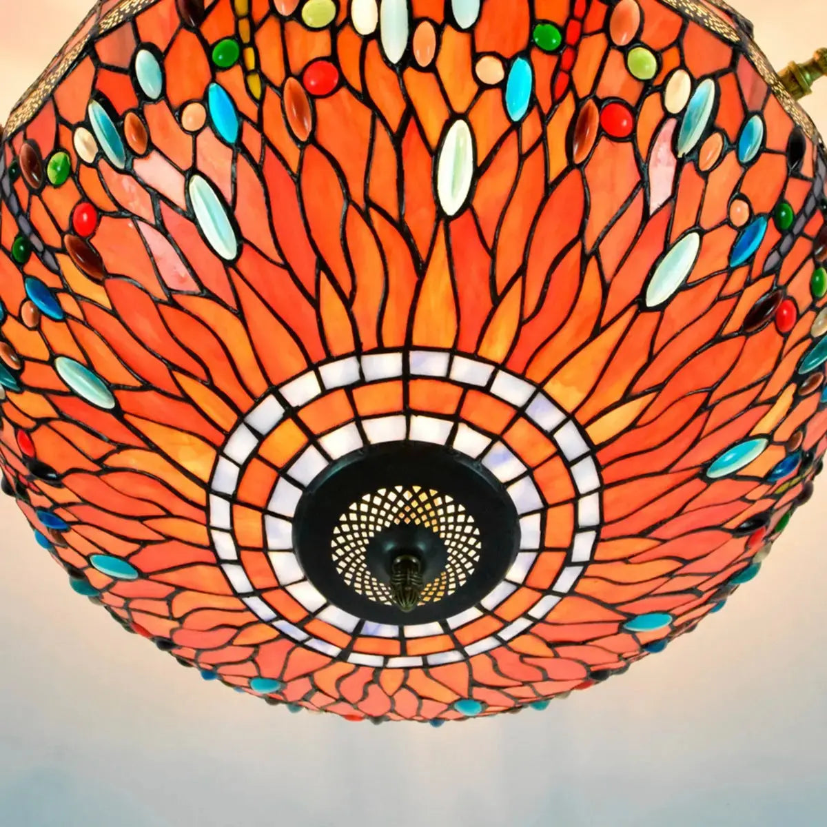 Dia55cm Stained Glass Colorful Dragonfly Floral Lampshade Large Tiffany Ceiling Lamp Classical Tiffany Lamp