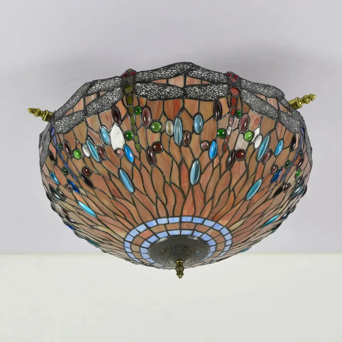Dia55cm Stained Glass Colorful Dragonfly Floral Lampshade Large Tiffany Ceiling Lamp Classical Tiffany Lamp