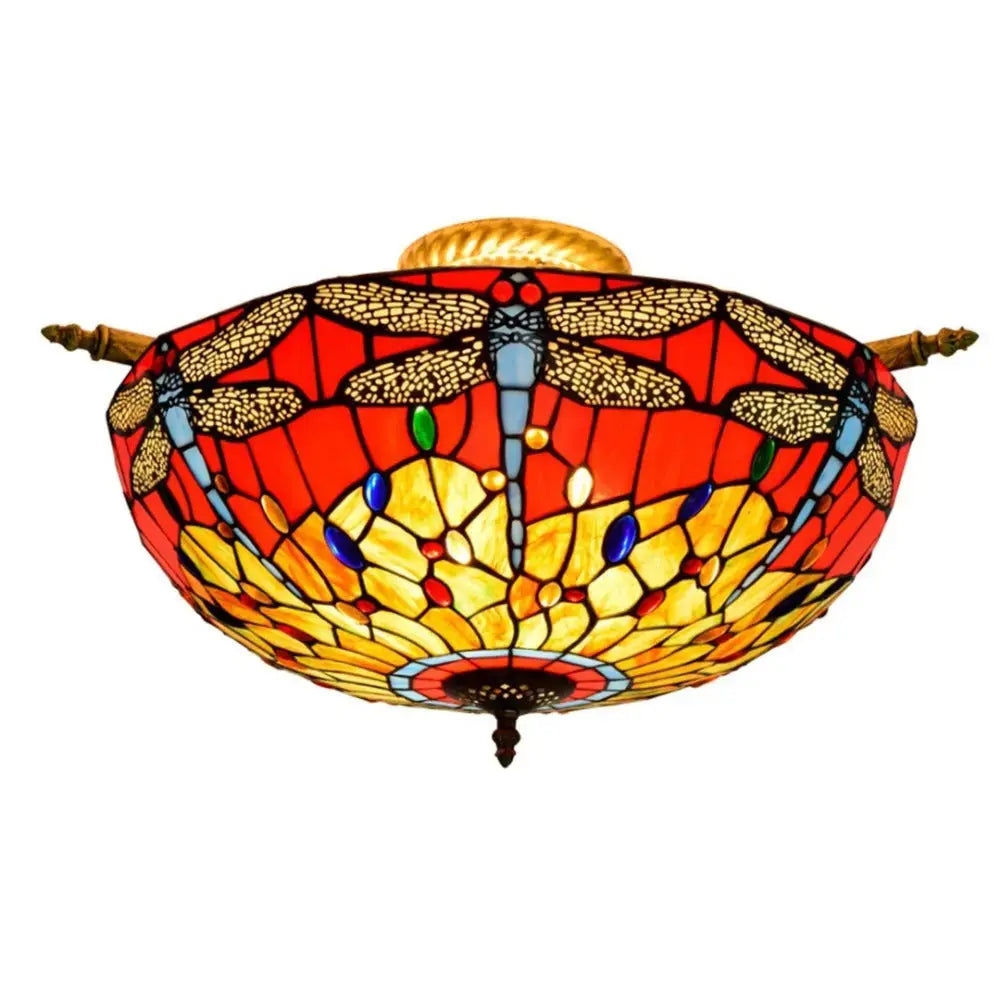 Dia55cm Stained Glass Dragonfly Lampshade Large Tiffany Ceiling Light Classical Tiffany Lamp