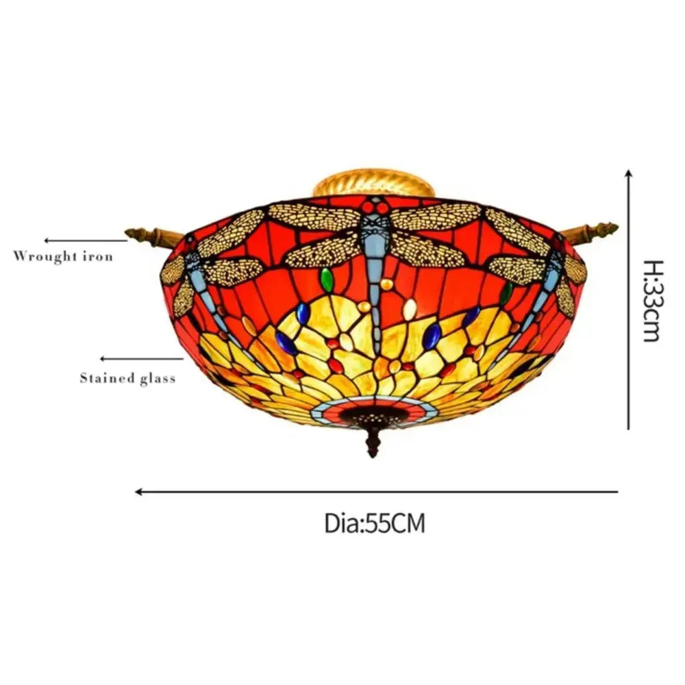 Dia55cm Stained Glass Dragonfly Lampshade Large Tiffany Ceiling Light Classical Tiffany Lamp