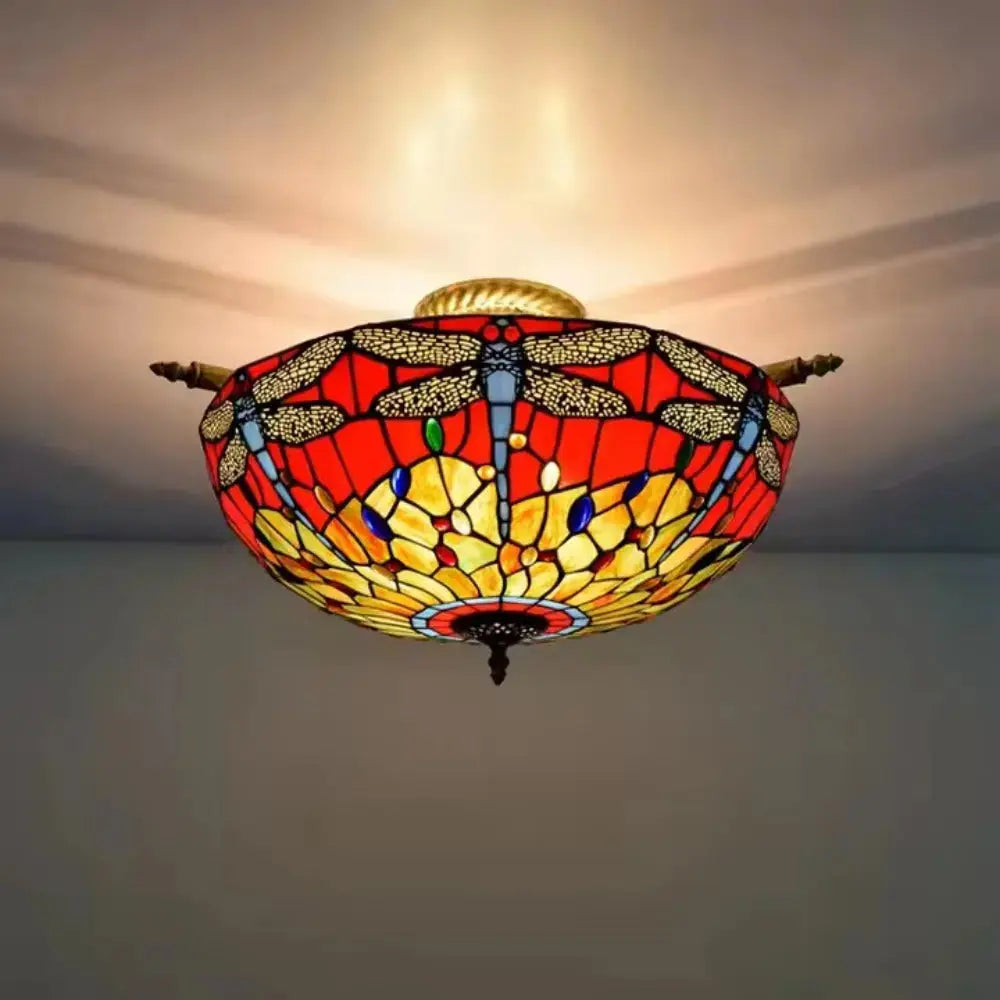 Dia55cm Stained Glass Dragonfly Lampshade Large Tiffany Ceiling Light Classical Tiffany Lamp