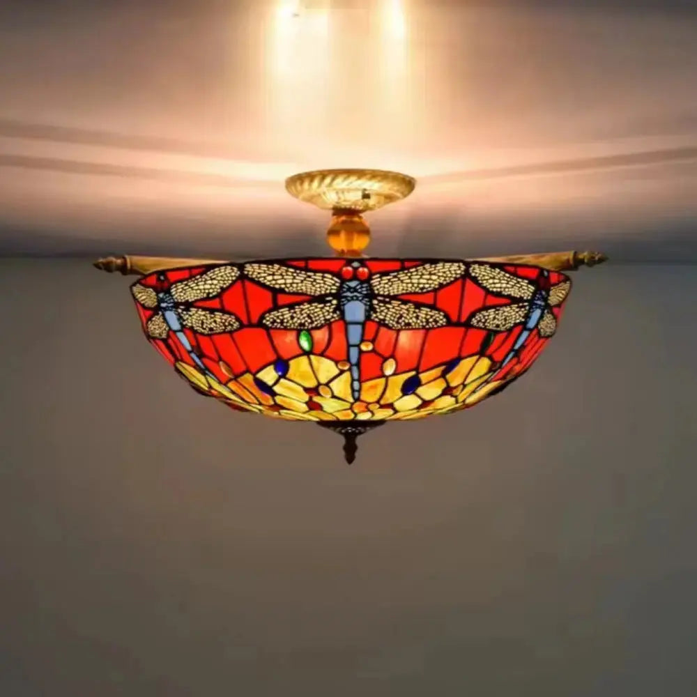 Dia55cm Stained Glass Dragonfly Lampshade Large Tiffany Ceiling Light Classical Tiffany Lamp