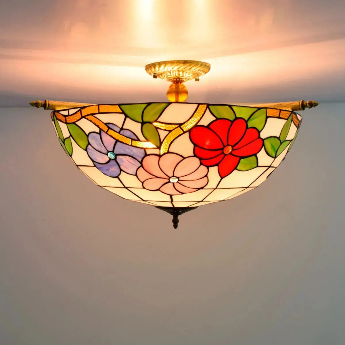 Dia55cm Stained Glass Morning Glory Lampshade Large Tiffany Ceiling Lamp Classical Tiffany Lamp