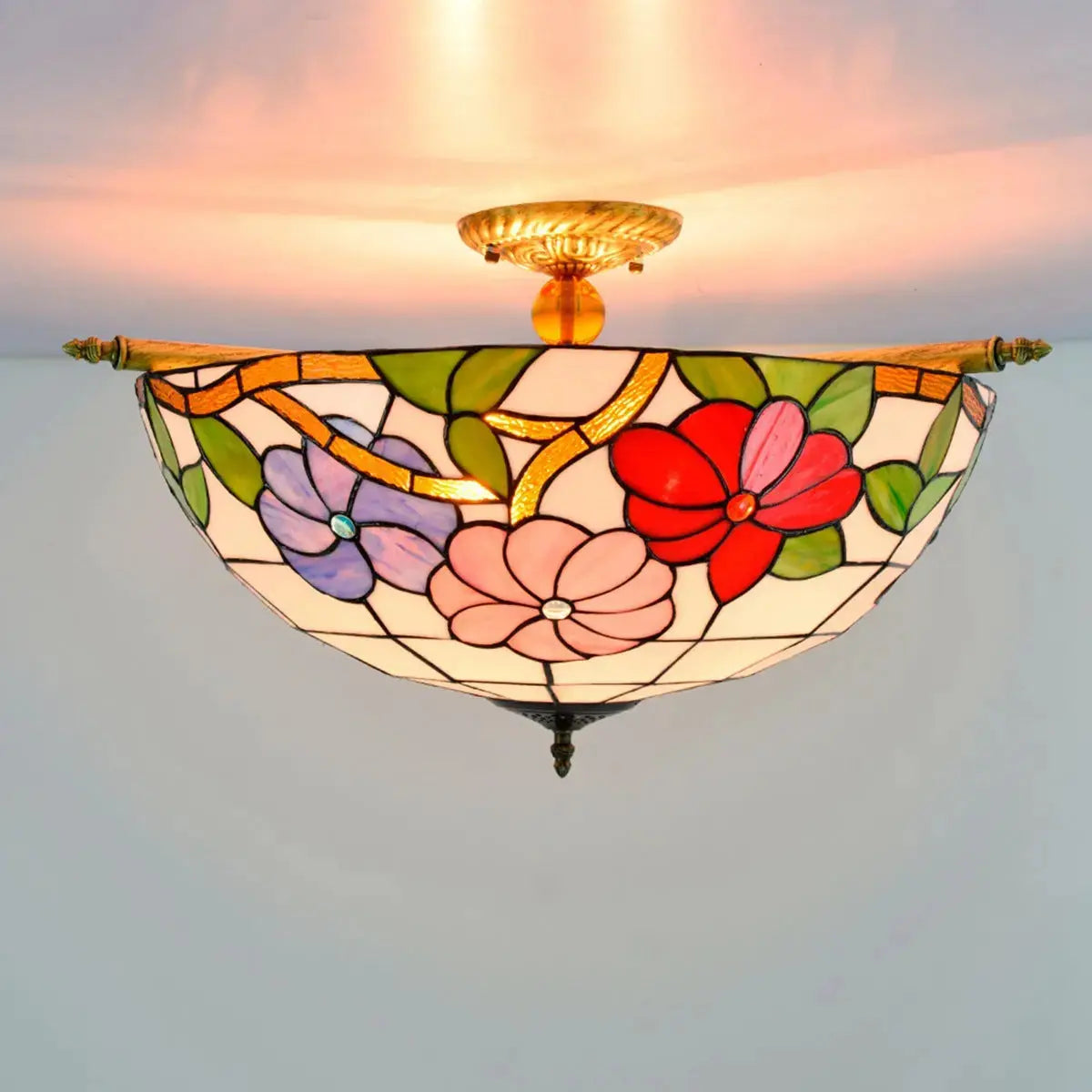 Dia55cm Stained Glass Morning Glory Lampshade Large Tiffany Ceiling Lamp Classical Tiffany Lamp