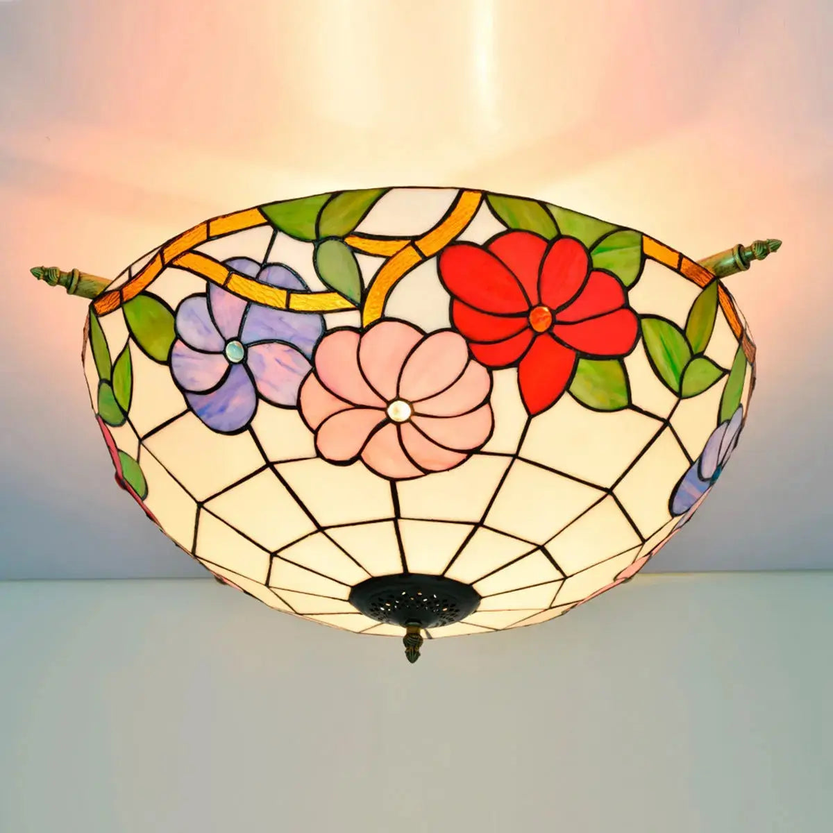 Dia55cm Stained Glass Morning Glory Lampshade Large Tiffany Ceiling Lamp Classical Tiffany Lamp