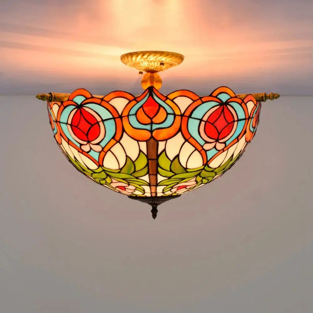 Dia55cm Stained Glass Peach Lampshade Large Tiffany Ceiling Lamp Classical Tiffany Lamp