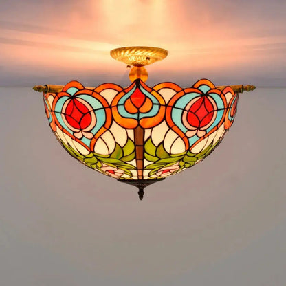 Dia55cm Stained Glass Peach Lampshade Large Tiffany Ceiling Lamp Classical Tiffany Lamp