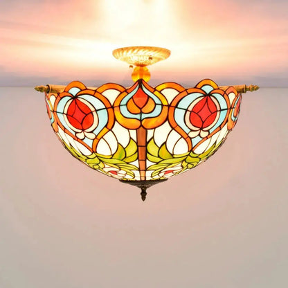 Dia55cm Stained Glass Peach Lampshade Large Tiffany Ceiling Lamp Classical Tiffany Lamp