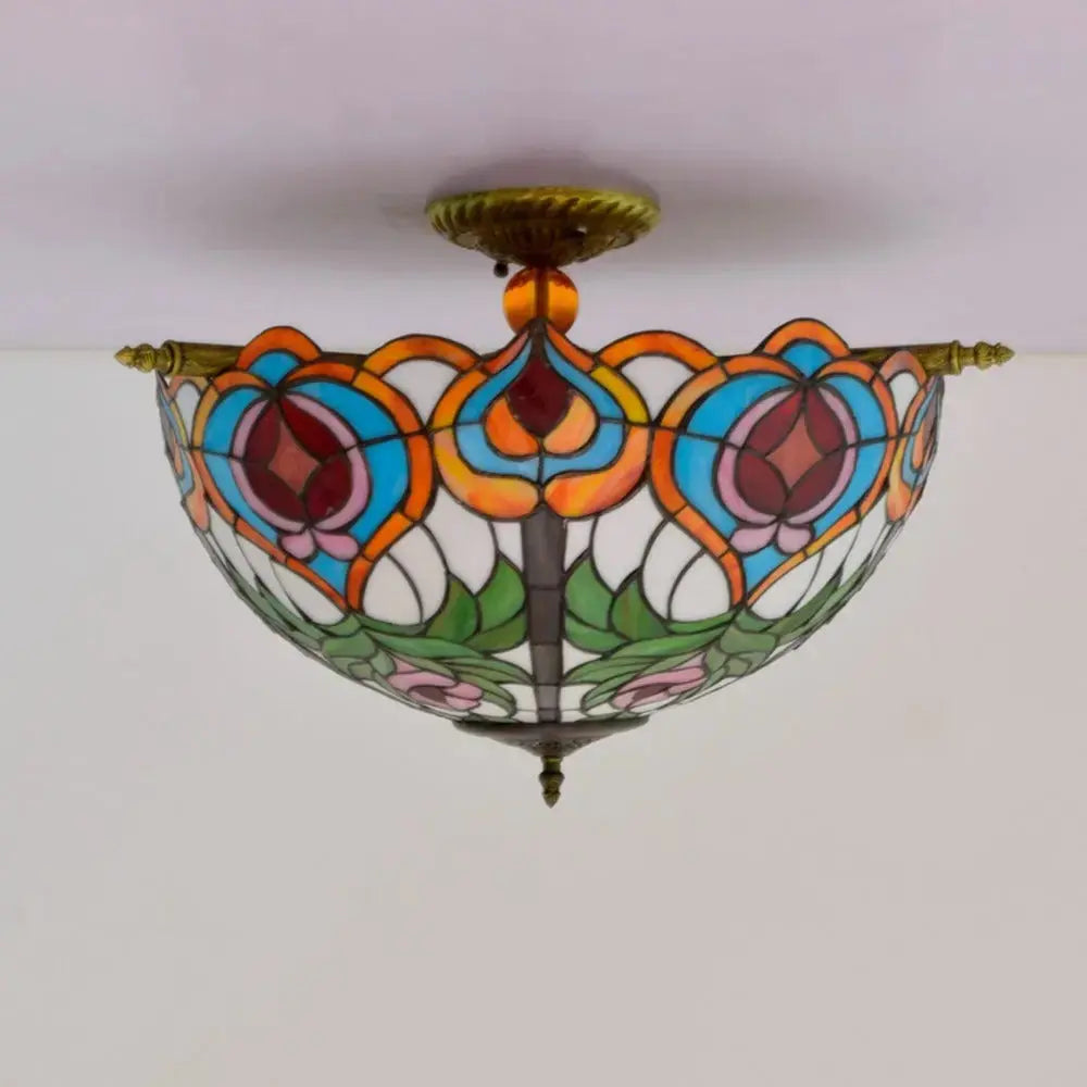 Dia55cm Stained Glass Peach Lampshade Large Tiffany Ceiling Lamp Classical Tiffany Lamp