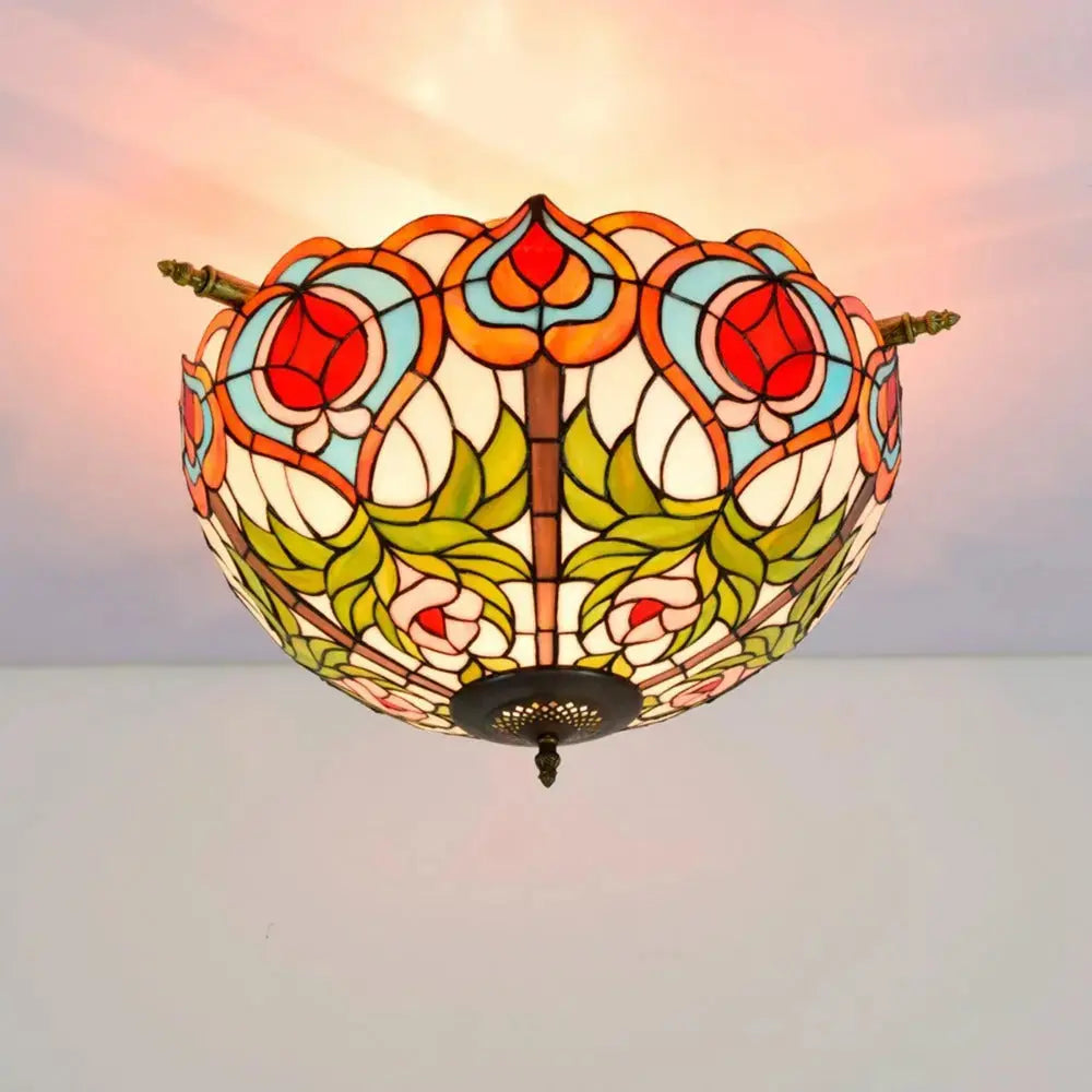 Dia55cm Stained Glass Peach Lampshade Large Tiffany Ceiling Lamp Classical Tiffany Lamp