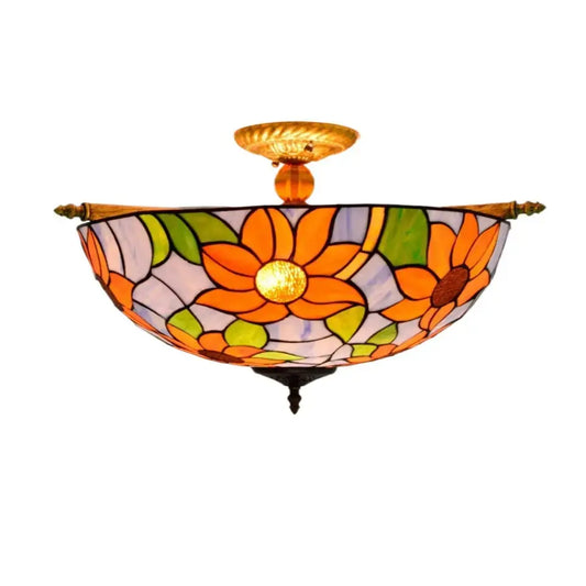 Dia55cm Stained Glass Colorful Sunflower Floral Lampshade Large Tiffany Style Ceiling Light Classical Tiffany Lamp