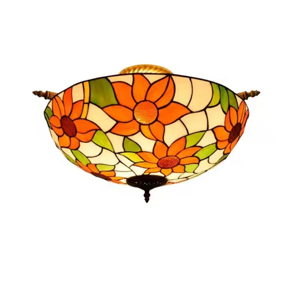 Dia55cm Stained Glass Colorful Sunflower Floral Lampshade Large Tiffany Style Ceiling Light Classical Tiffany Lamp