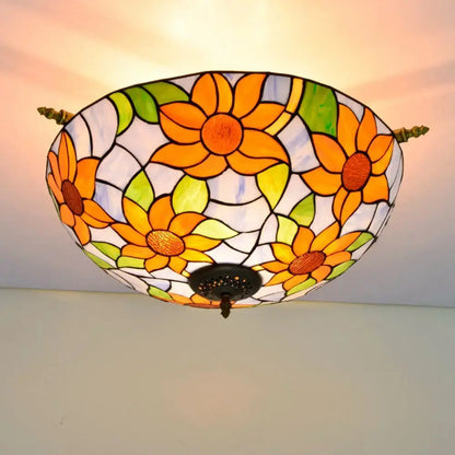 Dia55cm Stained Glass Colorful Sunflower Floral Lampshade Large Tiffany Style Ceiling Light Classical Tiffany Lamp