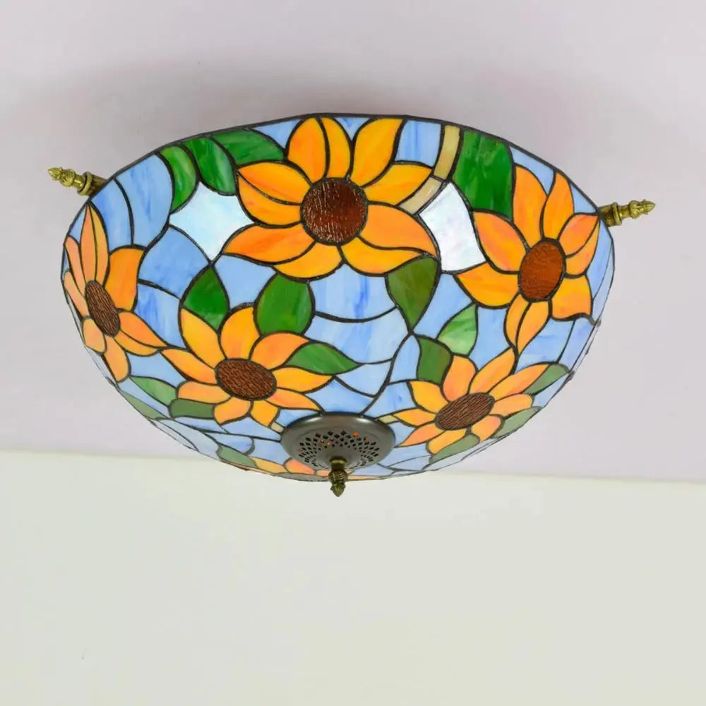 Dia55cm Stained Glass Colorful Sunflower Floral Lampshade Large Tiffany Style Ceiling Light Classical Tiffany Lamp