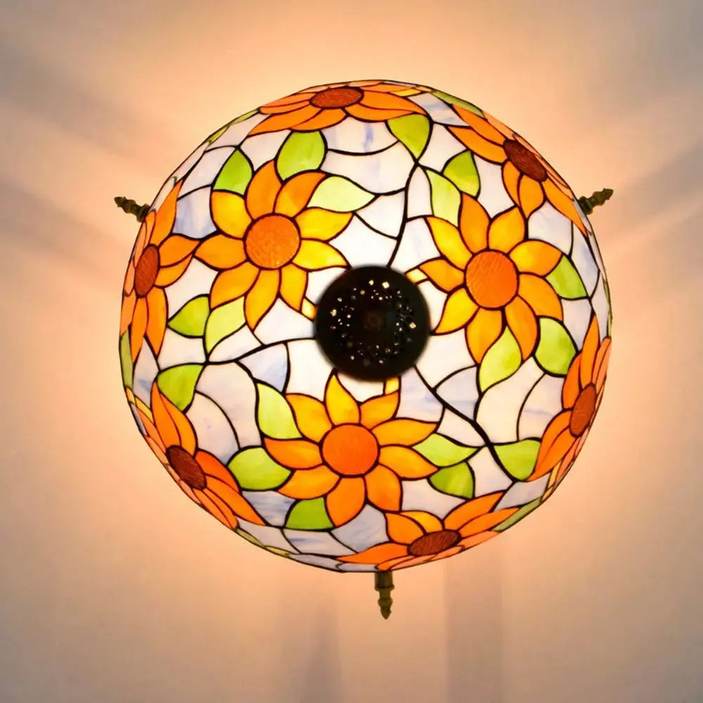 Dia55cm Stained Glass Colorful Sunflower Floral Lampshade Large Tiffany Style Ceiling Light Classical Tiffany Lamp