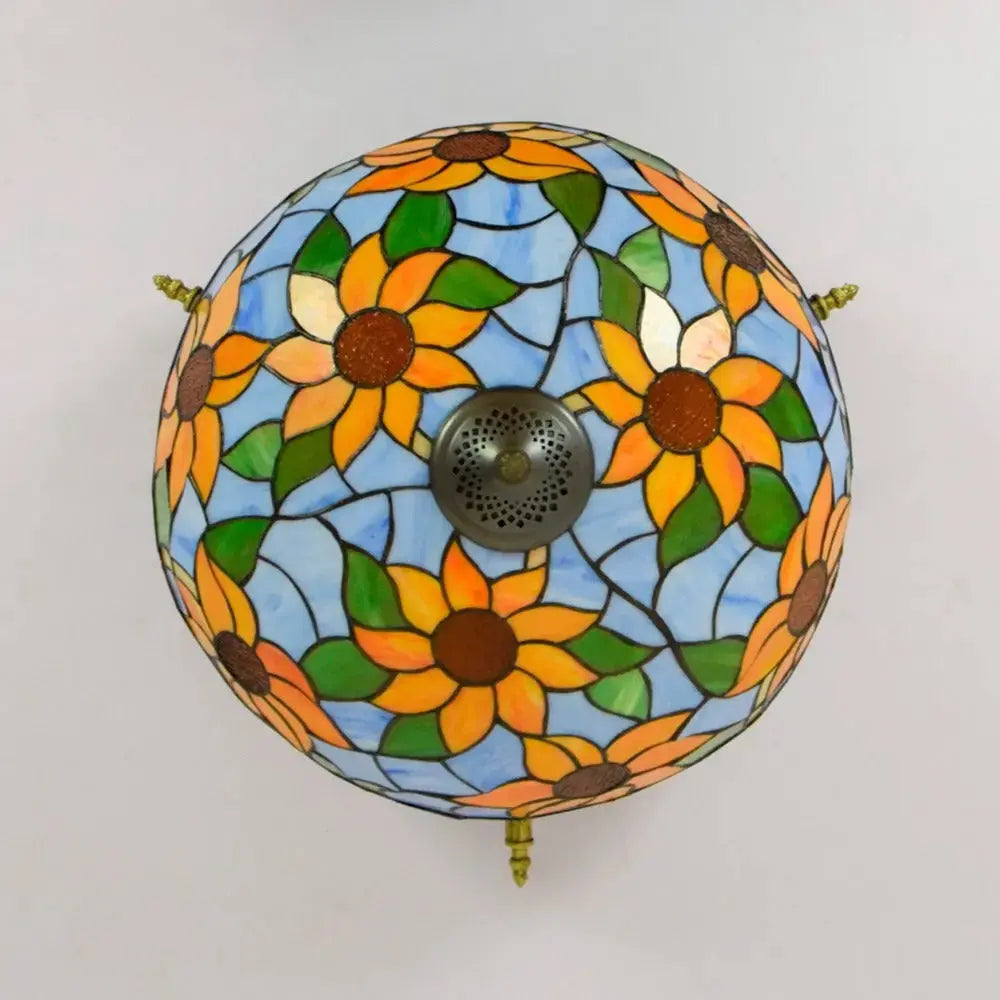 Dia55cm Stained Glass Colorful Sunflower Floral Lampshade Large Tiffany Style Ceiling Light Classical Tiffany Lamp