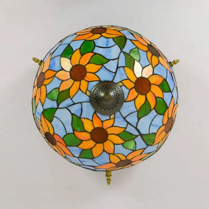 Dia55cm Stained Glass Colorful Sunflower Floral Lampshade Large Tiffany Style Ceiling Light Classical Tiffany Lamp