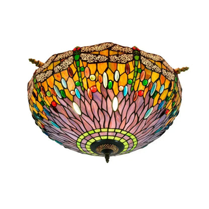 Dia55cm Stained Glass Dragonfly Lampshade Tiffany Style Flush Mount Ceiling Light Classical Tiffany Lamp