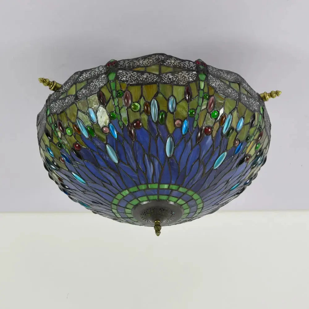 Dia55cm Stained Glass Dragonfly Lampshade Tiffany Style Flush Mount Ceiling Light Classical Tiffany Lamp