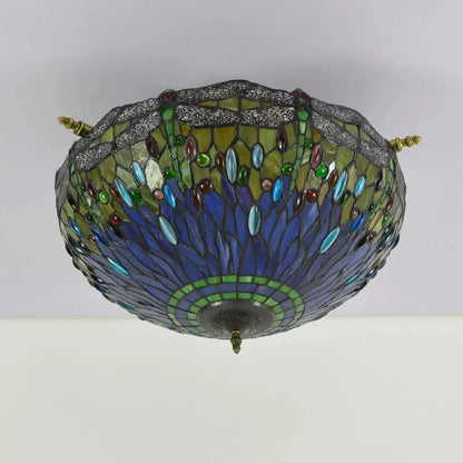 Dia55cm Stained Glass Dragonfly Lampshade Tiffany Style Flush Mount Ceiling Light Classical Tiffany Lamp