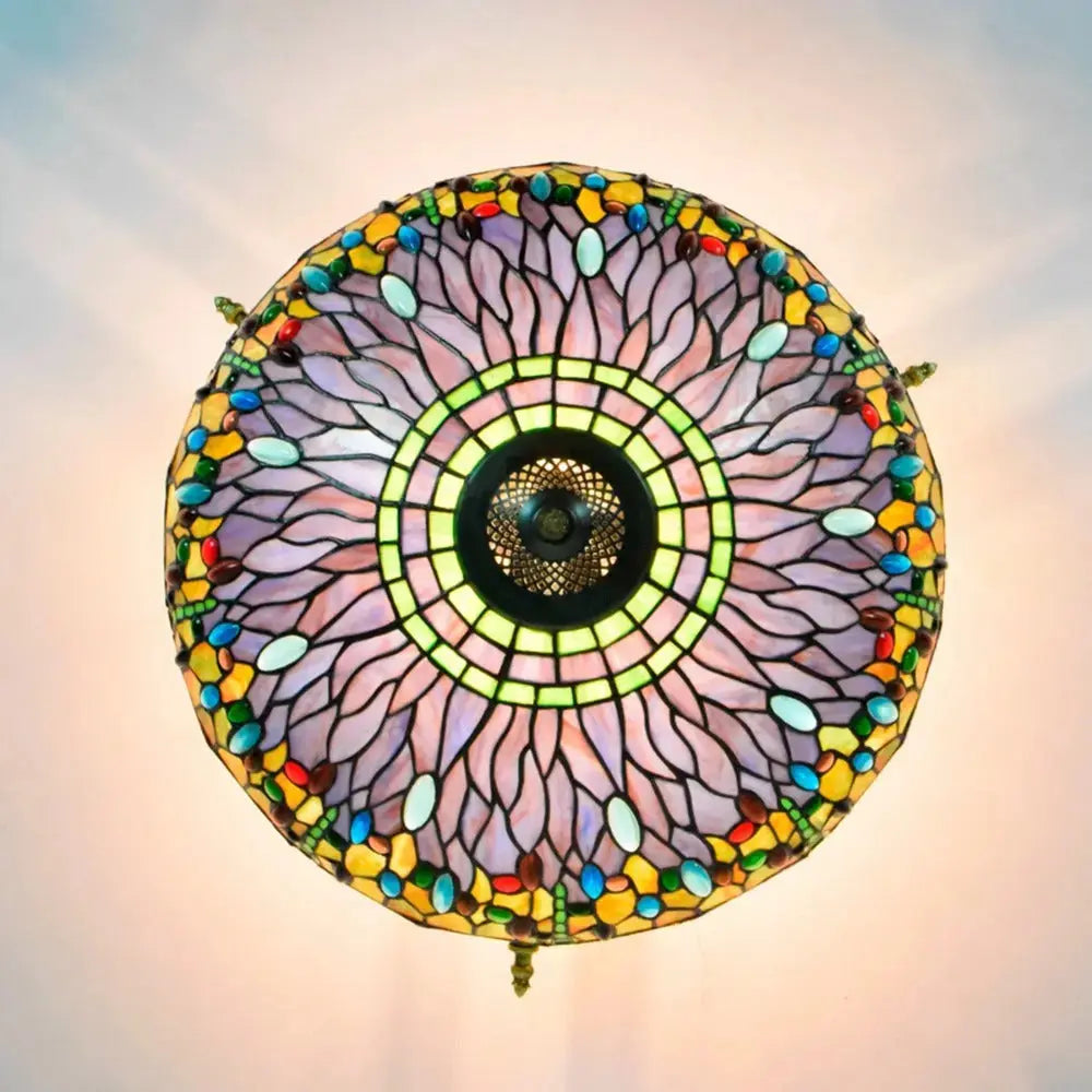 Dia55cm Stained Glass Dragonfly Lampshade Tiffany Style Flush Mount Ceiling Light Classical Tiffany Lamp