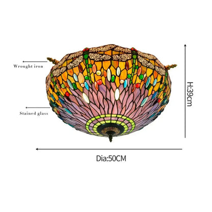 Dia55cm Stained Glass Dragonfly Lampshade Tiffany Style Flush Mount Ceiling Light Classical Tiffany Lamp