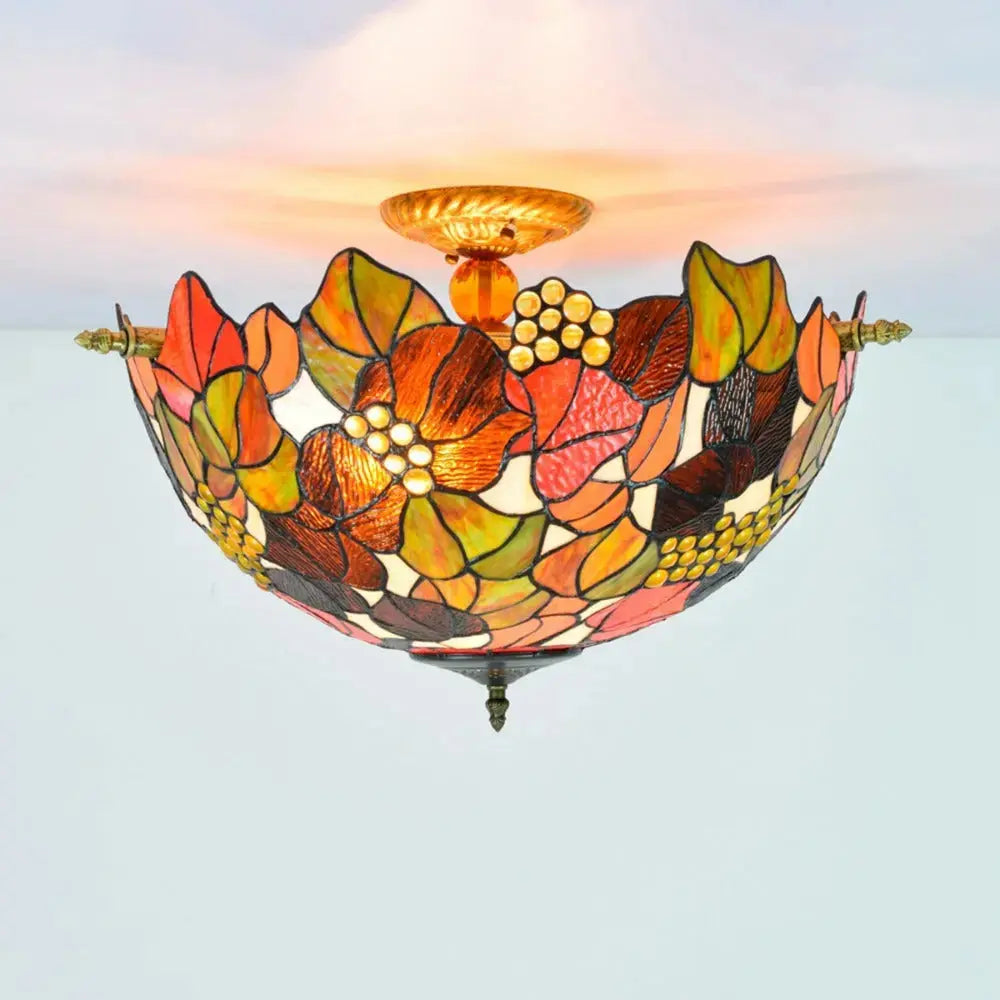 Dia55cm Stained Glass Grape Floral Lampshade Large Tiffany Style Ceiling Lamp Classical Tiffany Lamp