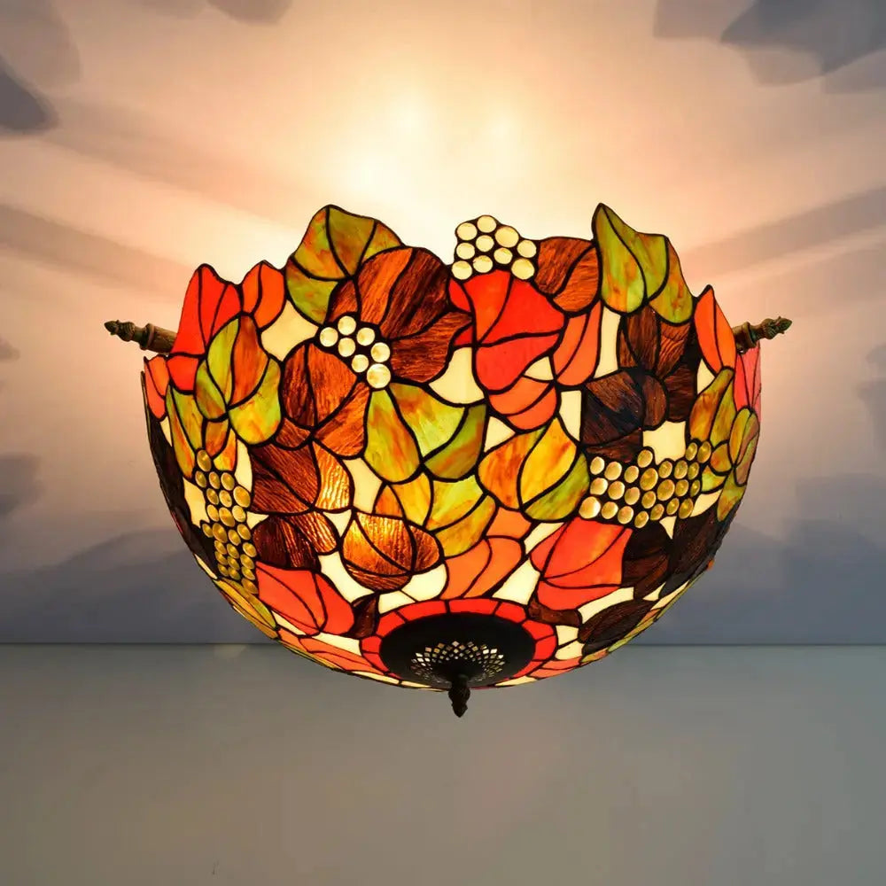 Dia55cm Stained Glass Grape Floral Lampshade Large Tiffany Style Ceiling Lamp Classical Tiffany Lamp