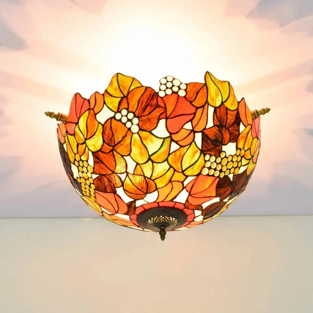 Dia55cm Stained Glass Grape Floral Lampshade Large Tiffany Style Ceiling Lamp Classical Tiffany Lamp