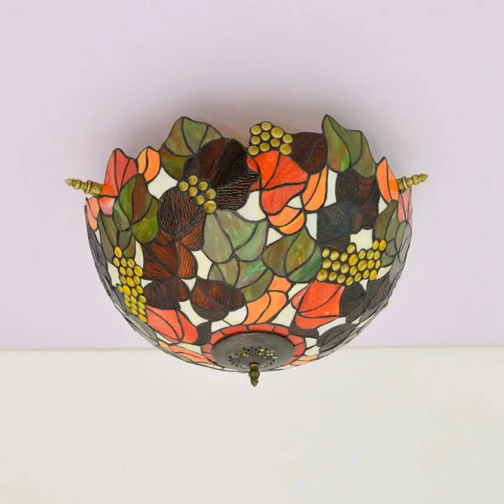 Dia55cm Stained Glass Grape Floral Lampshade Large Tiffany Style Ceiling Lamp Classical Tiffany Lamp