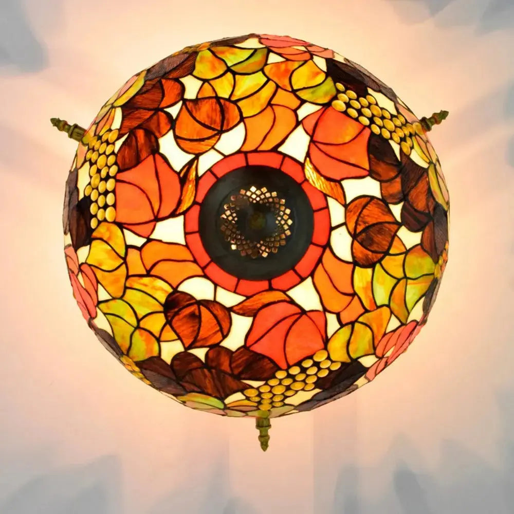 Dia55cm Stained Glass Grape Floral Lampshade Large Tiffany Style Ceiling Lamp Classical Tiffany Lamp