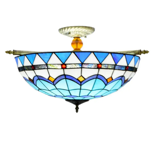 Dia55cm Stained Glass Blue Lampshade Large Tiffany Ceiling Light Classical Tiffany Lamp