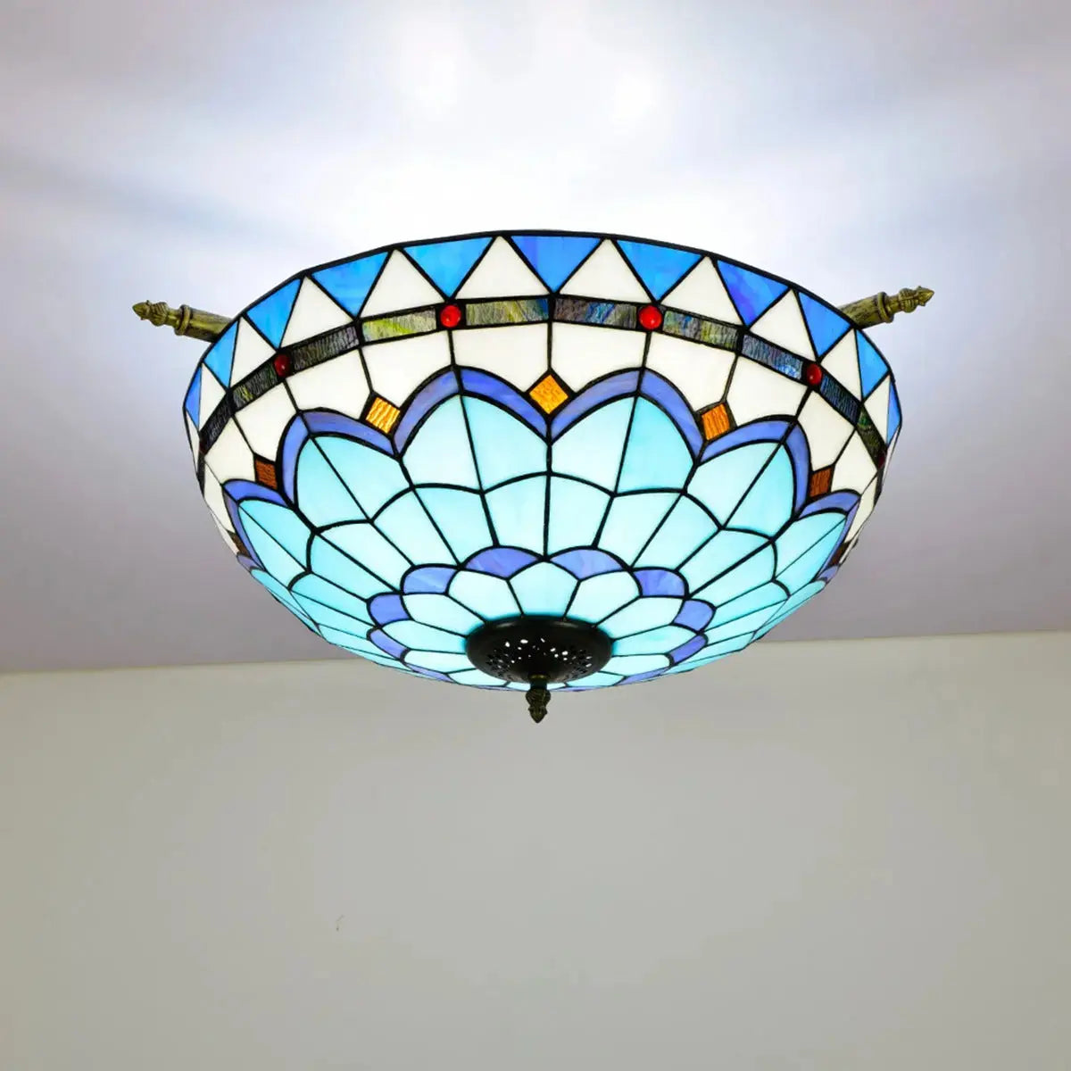 Dia55cm Stained Glass Blue Lampshade Large Tiffany Ceiling Light Classical Tiffany Lamp