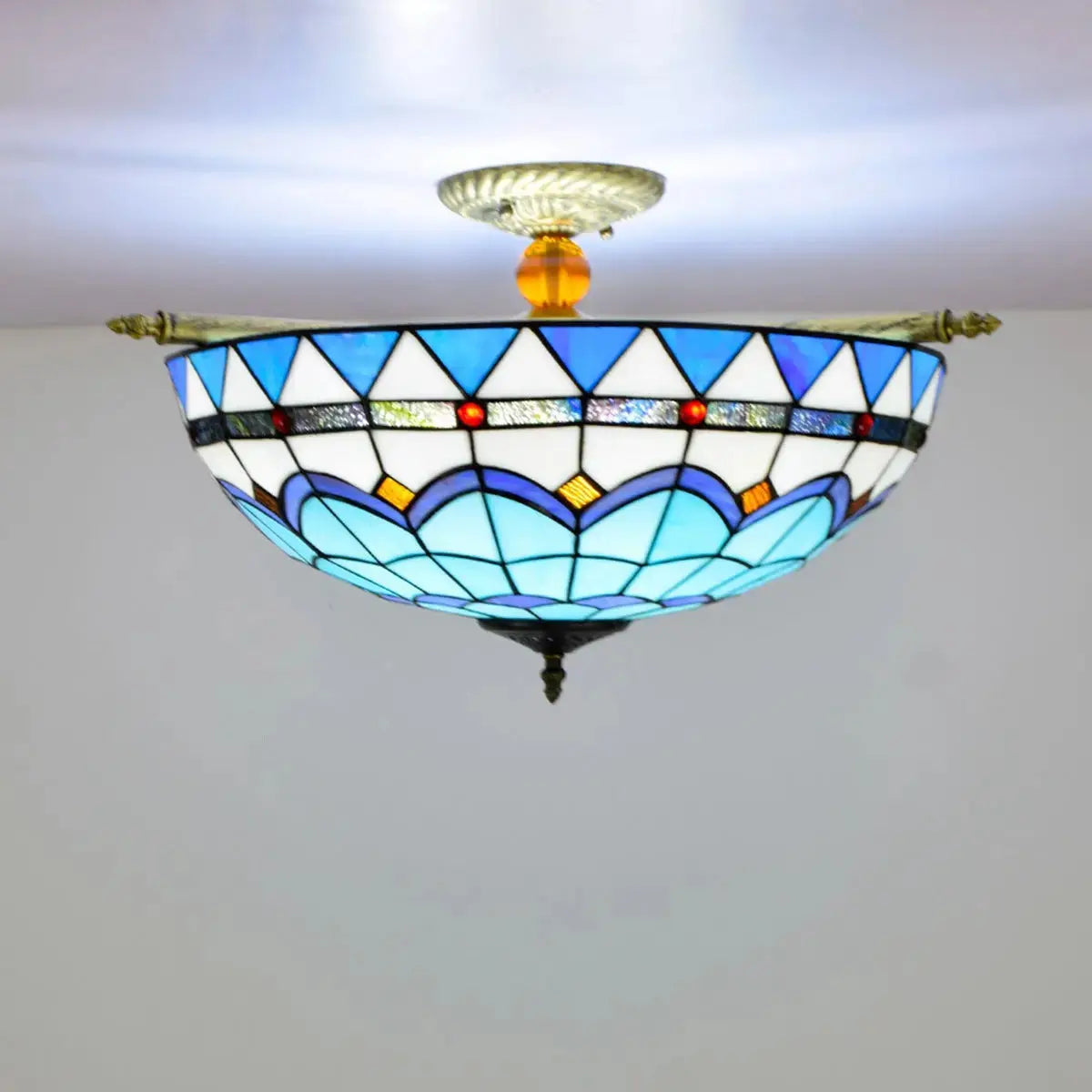 Dia55cm Stained Glass Blue Lampshade Large Tiffany Ceiling Light Classical Tiffany Lamp