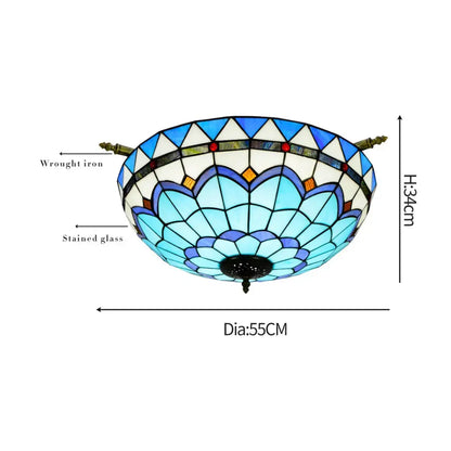 Dia55cm Stained Glass Blue Lampshade Large Tiffany Ceiling Light Classical Tiffany Lamp