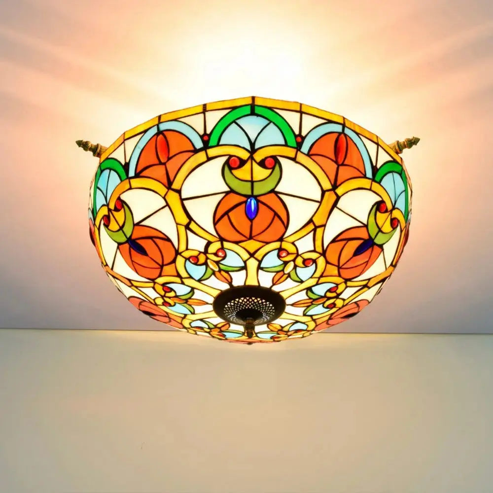 Dia55cm Stained Glass Peach Heart Beads Lampshade Tiffany Antique Ceiling Lights Classical Tiffany Lamp