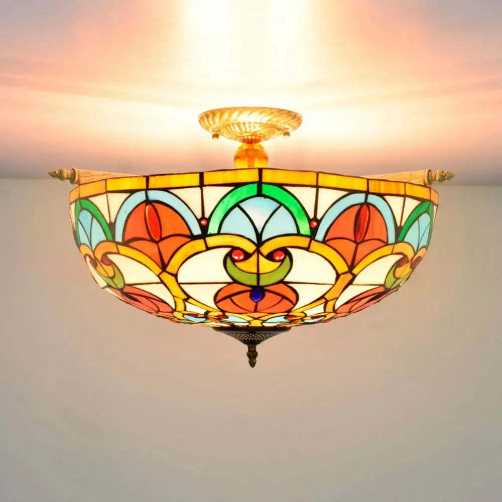 Dia55cm Stained Glass Peach Heart Beads Lampshade Tiffany Antique Ceiling Lights Classical Tiffany Lamp