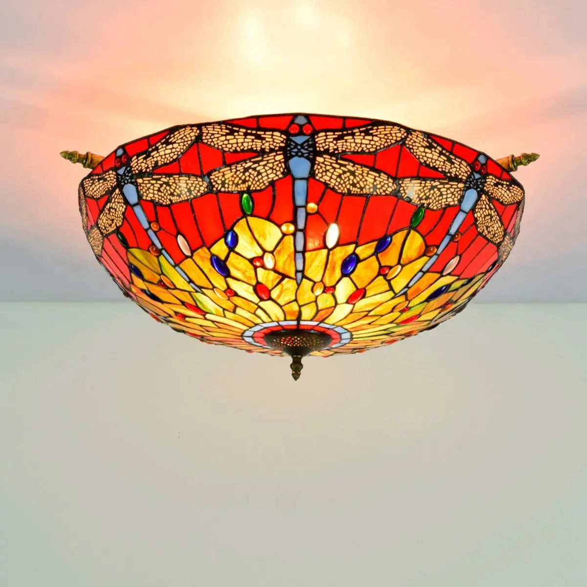 Dia65cm Stained Glass Dragonfly Lampshade Large Tiffany Ceiling Lamp Classical Tiffany Lamp