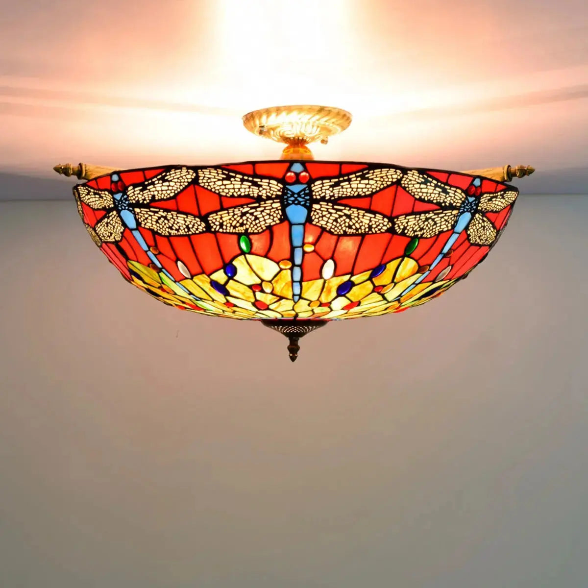 Dia65cm Stained Glass Dragonfly Lampshade Large Tiffany Ceiling Lamp Classical Tiffany Lamp